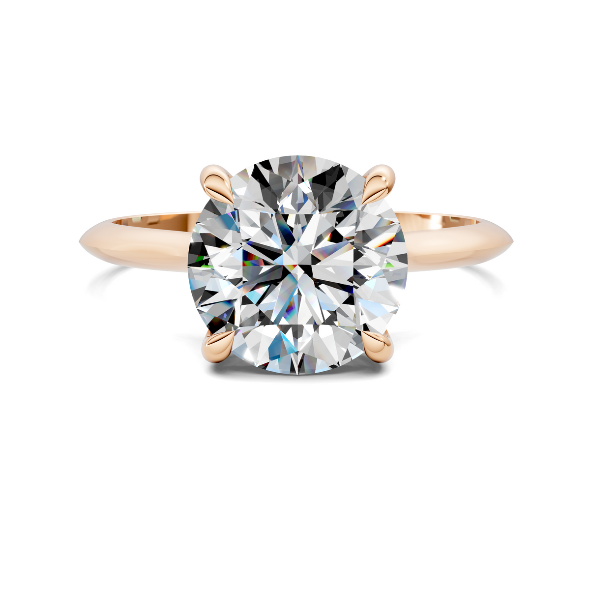Yellow gold solitaire ring with round brilliant diamond and four prongs