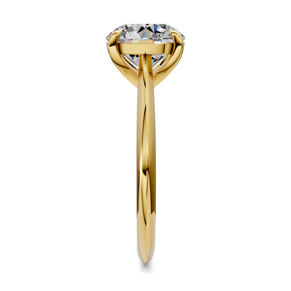 Yellow gold solitaire ring with round diamond center in four-prong setting