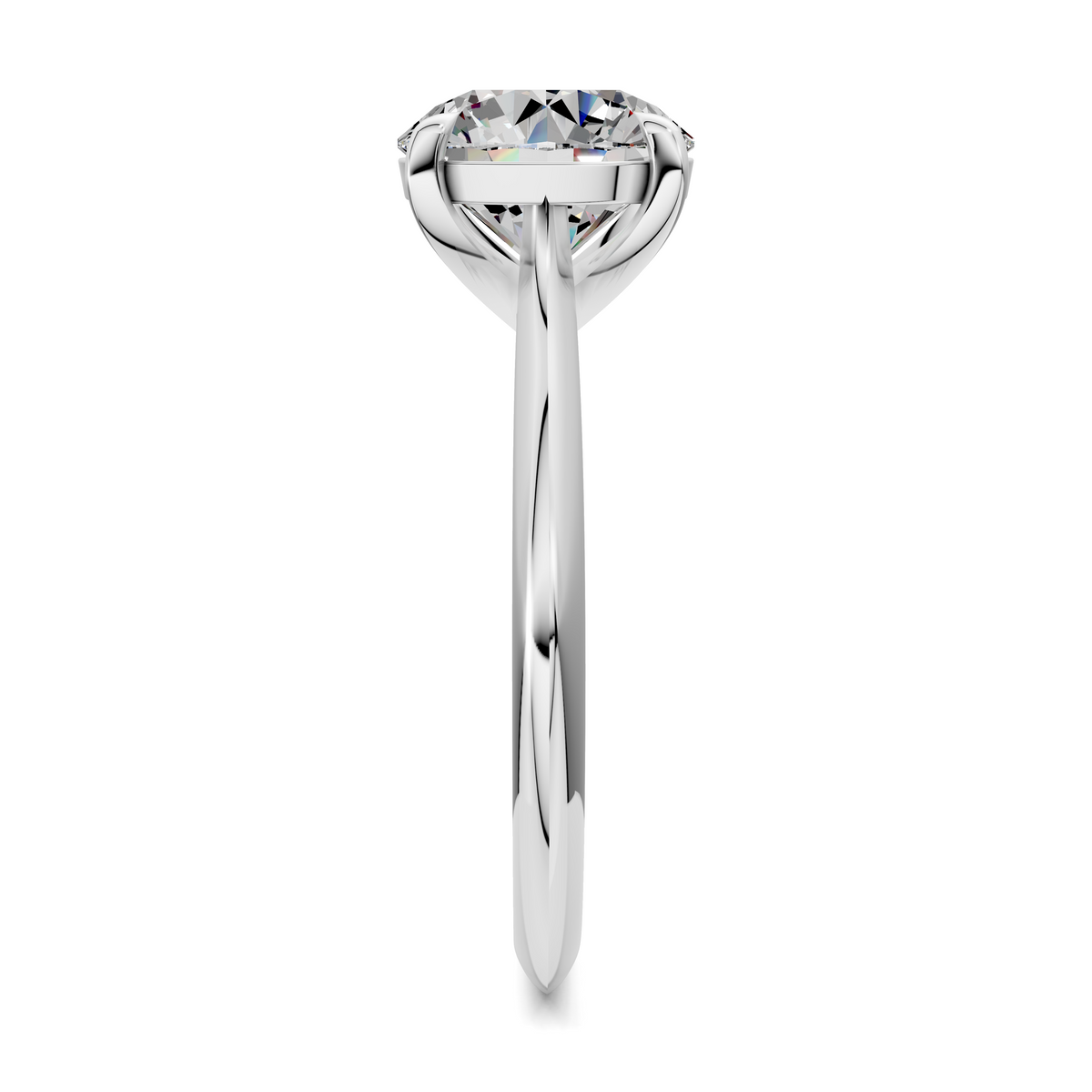 White gold solitaire ring with round diamond head and slim polished band