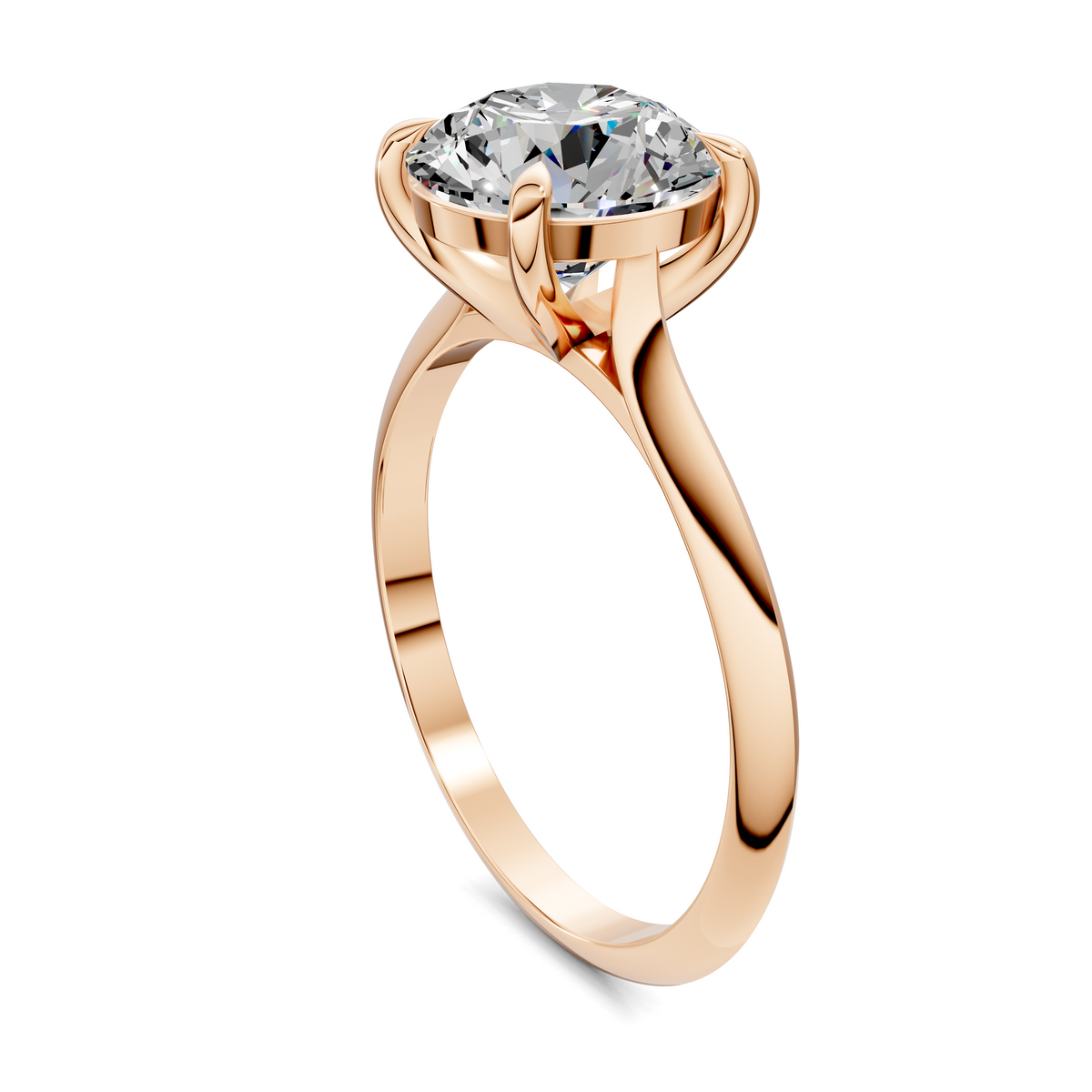 Rose gold solitaire ring with round diamond center and four-prong setting