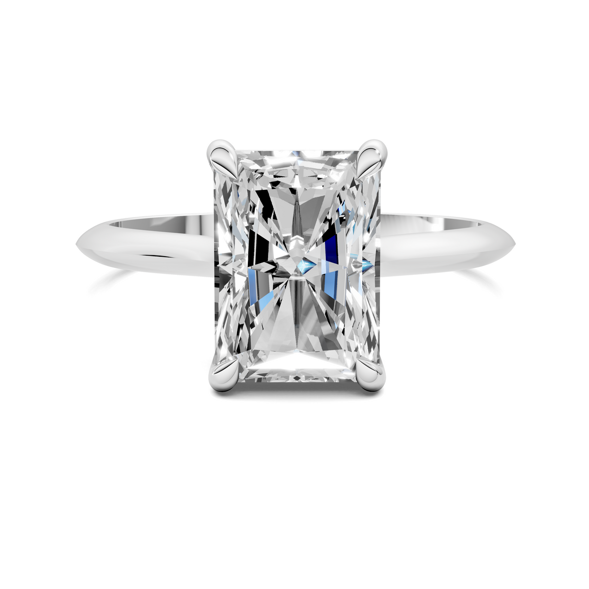 White gold solitaire engagement ring with square-cut diamond, four prongs