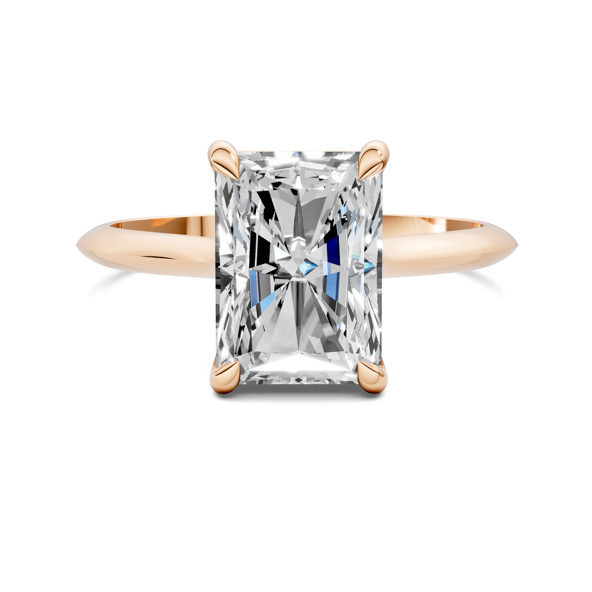 Rose gold solitaire engagement ring with square-cut diamond, four prongs