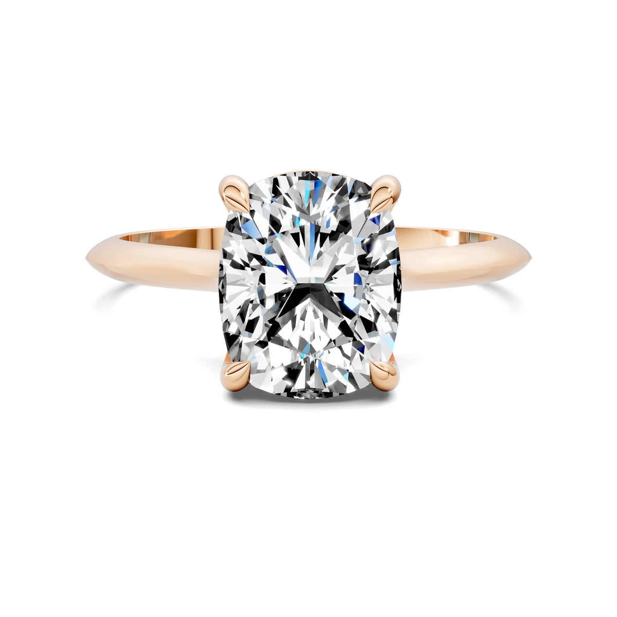 Rose gold solitaire ring with round diamond center stone and four prongs