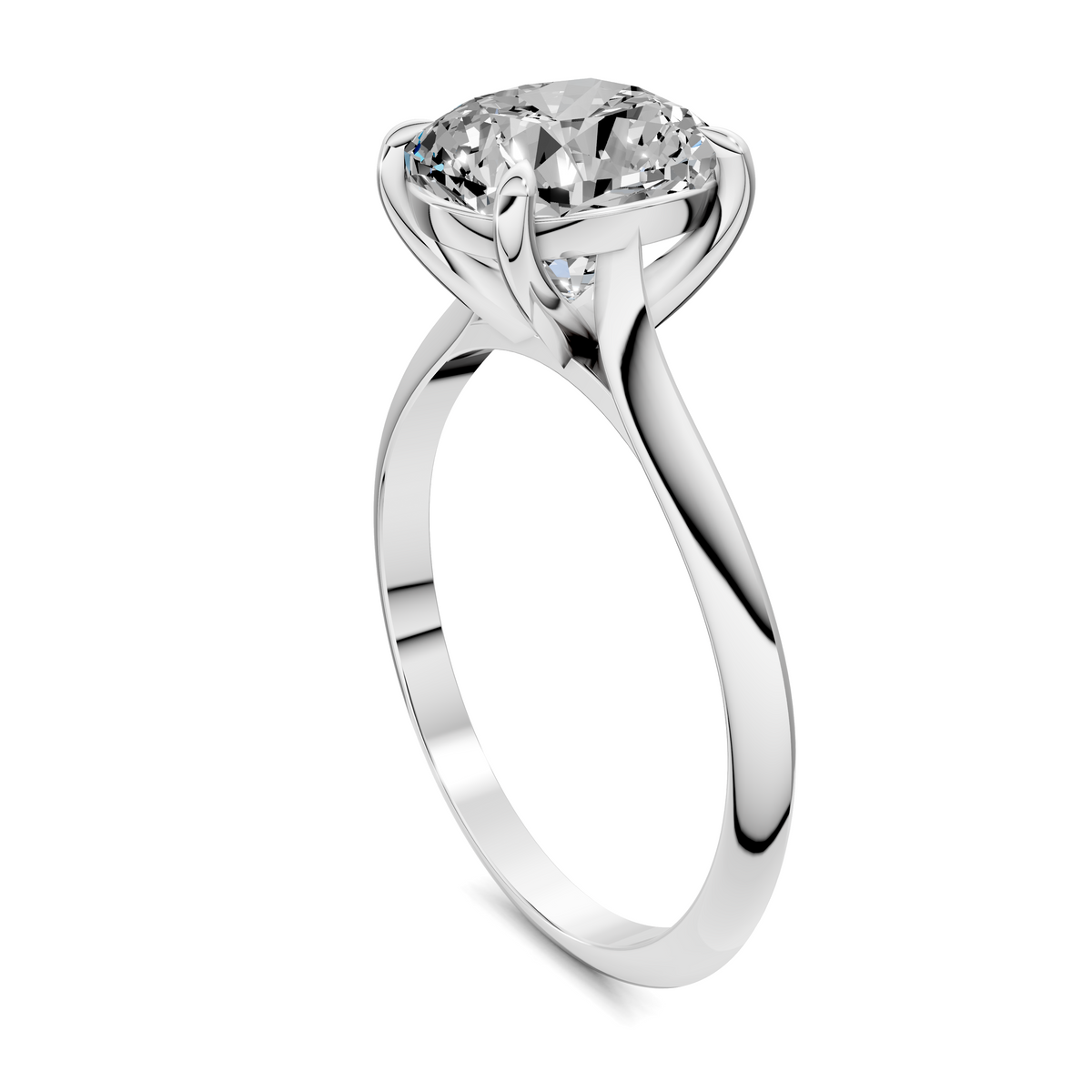White gold solitaire engagement ring, round center stone in prong setting