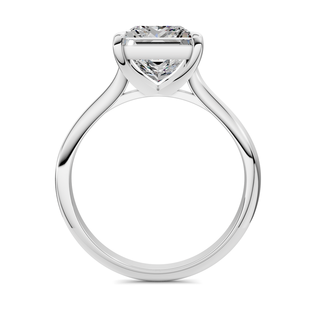 White gold solitaire ring showing square-cut gemstone top view