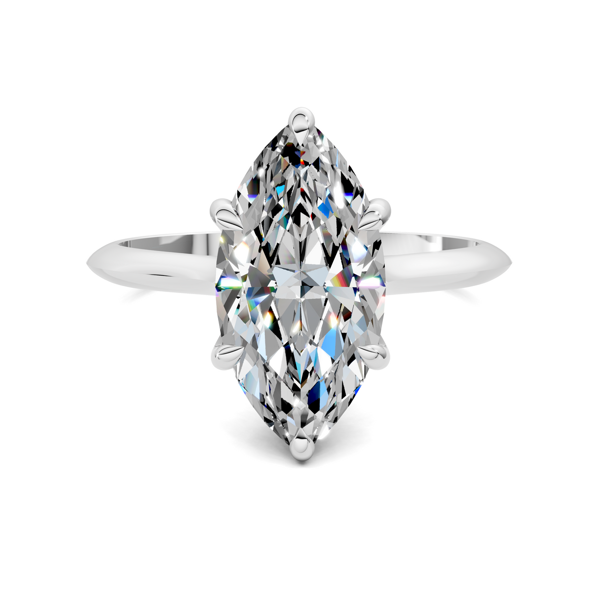 White gold marquise solitaire ring with diamond and four corner prongs