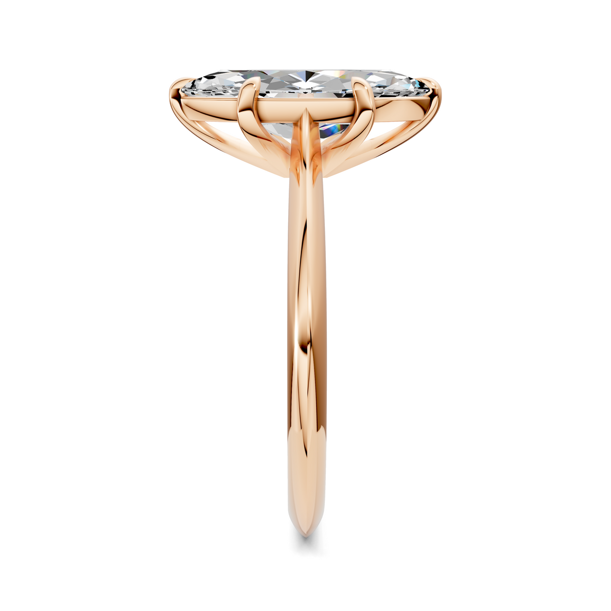 Opes solitaire ring in rose gold with oval center stone and raised four-prong setting