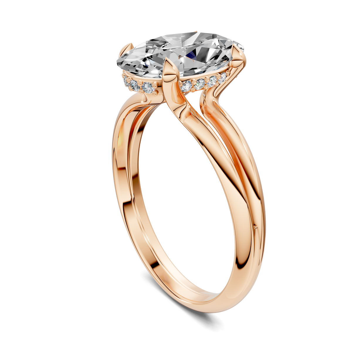 Opes split-band ring with oval clear gemstone and pavé accents in rose gold