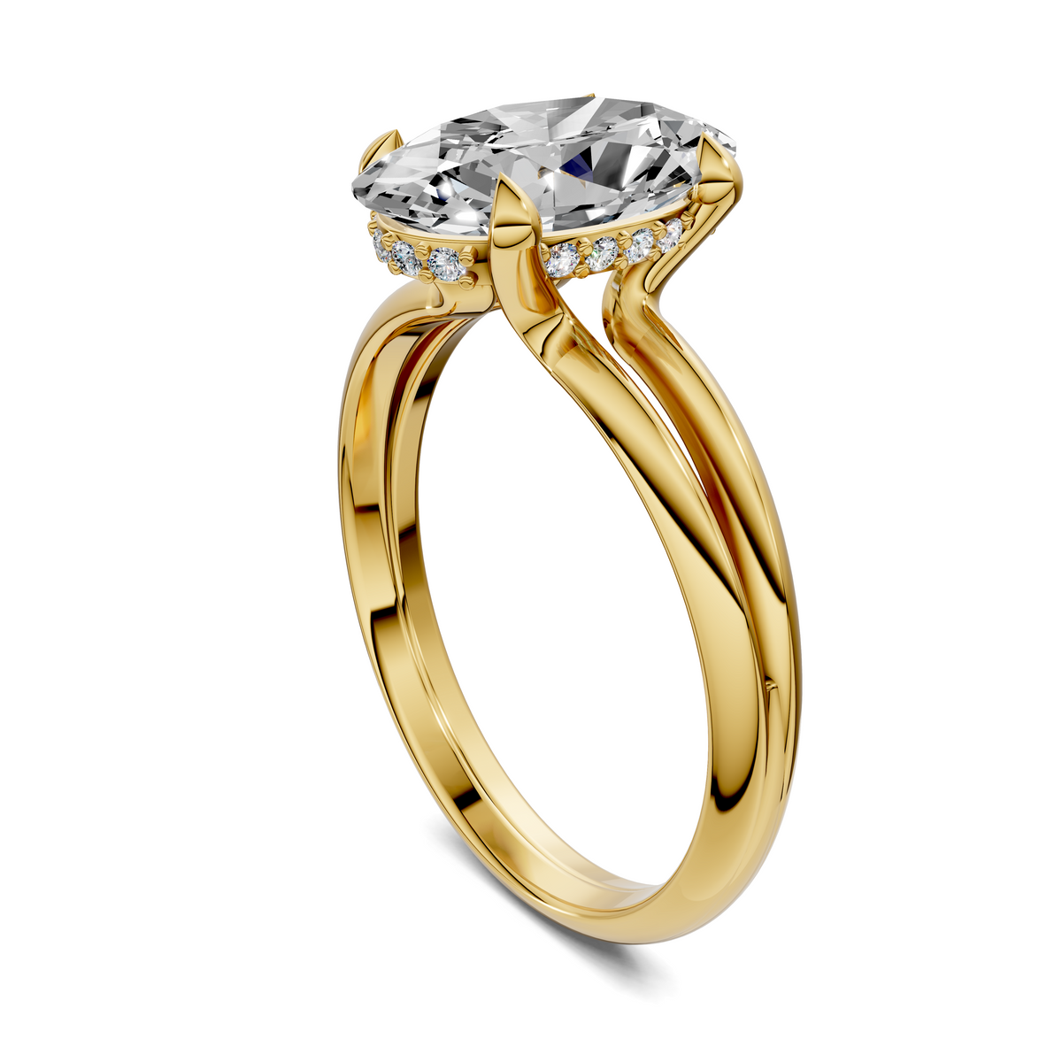 Opes floating split-band ring in gold with oval clear stone and pavé accent band