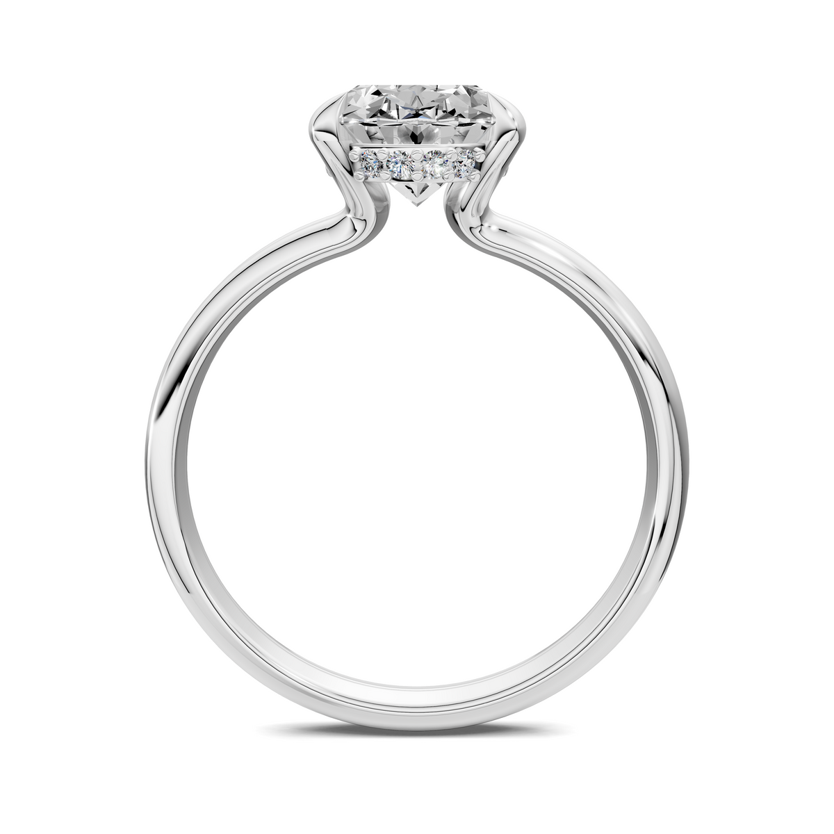 Split band ring with round diamond solitaire and pavé accent stones