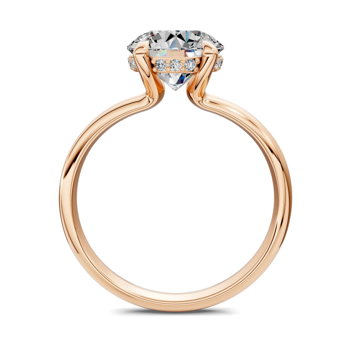 Yellow gold split-band ring with floating halo-set round center stone