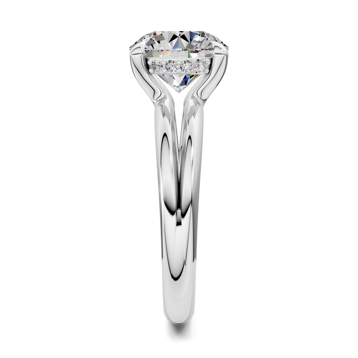 14K white gold engagement ring with round center diamond in secure prong setting