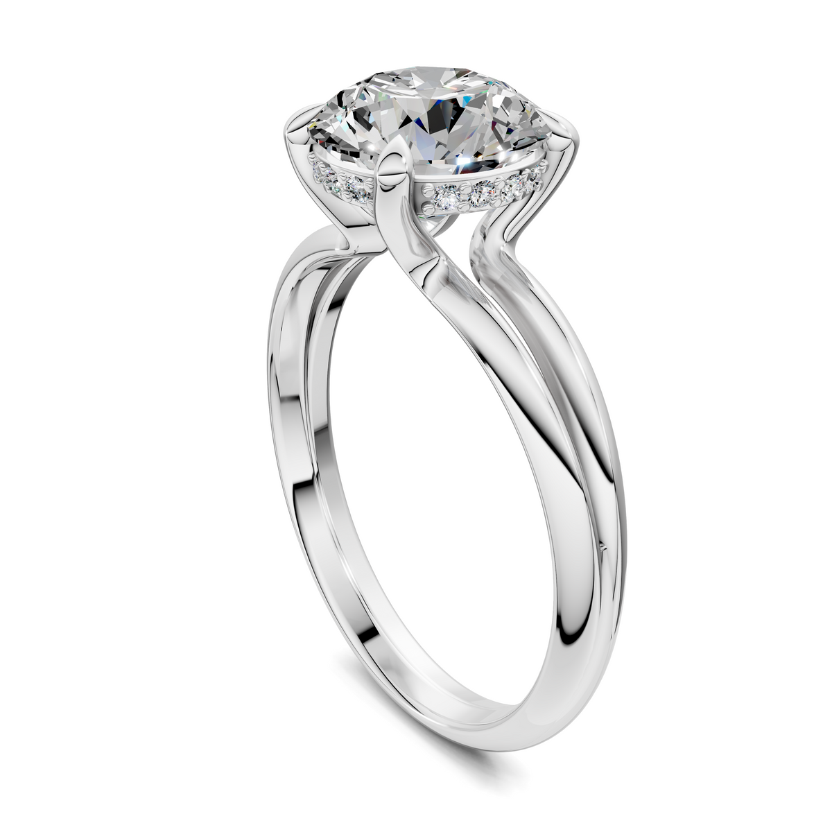 Opes split-band ring with round clear stone in white gold