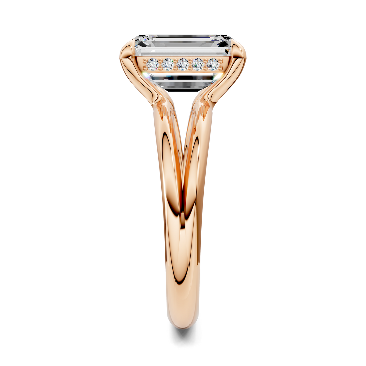 Opes split band ring with emerald-cut center stone and pavé side stones