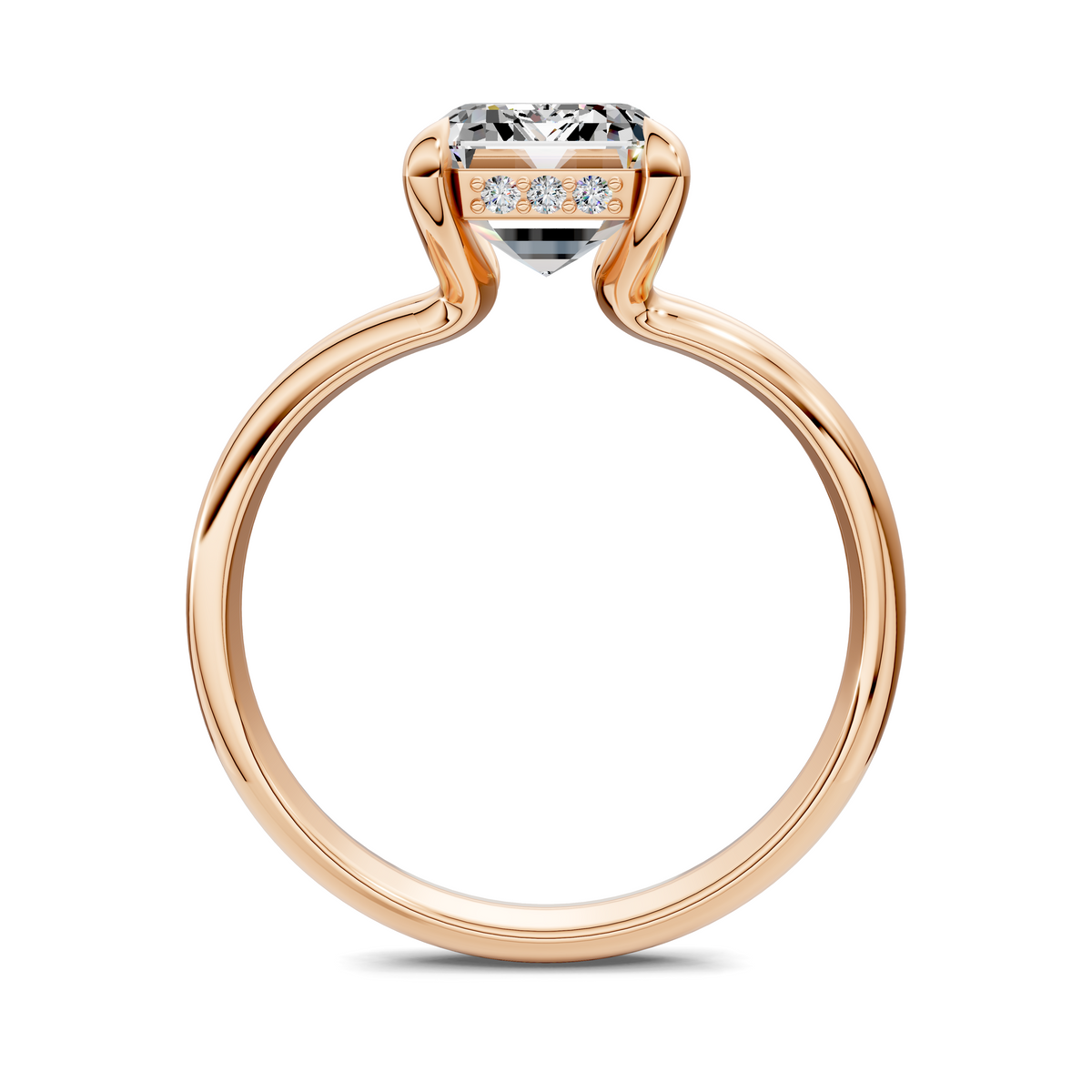 Rose gold split band floating gemstone ring with rectangular stone cluster at top