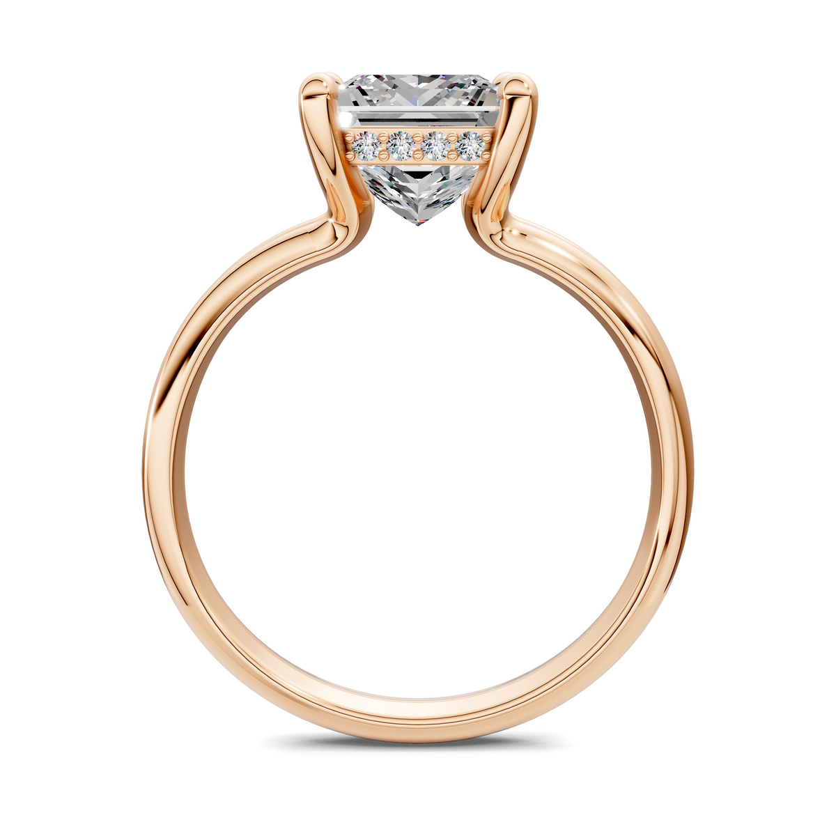 Rose gold floating split band ring with faceted rectangular center stone
