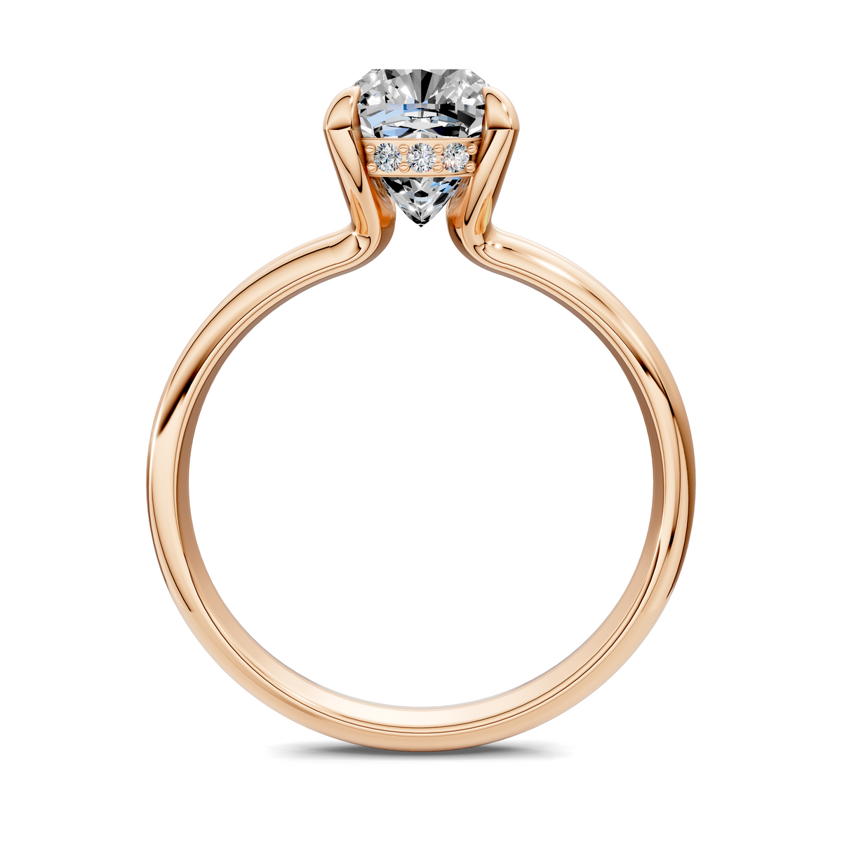 Rose gold split band ring with raised clear center stone