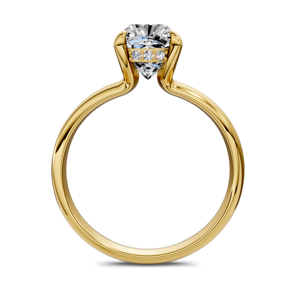 Yellow gold split band ring with a floating rectangular-cut center stone