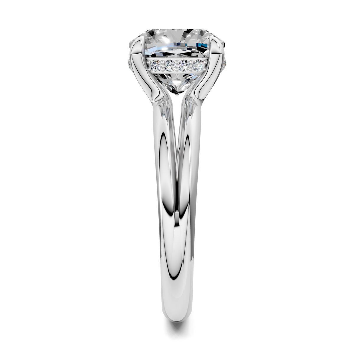 Polished silver-tone floating split band ring with clear prong-set gemstone