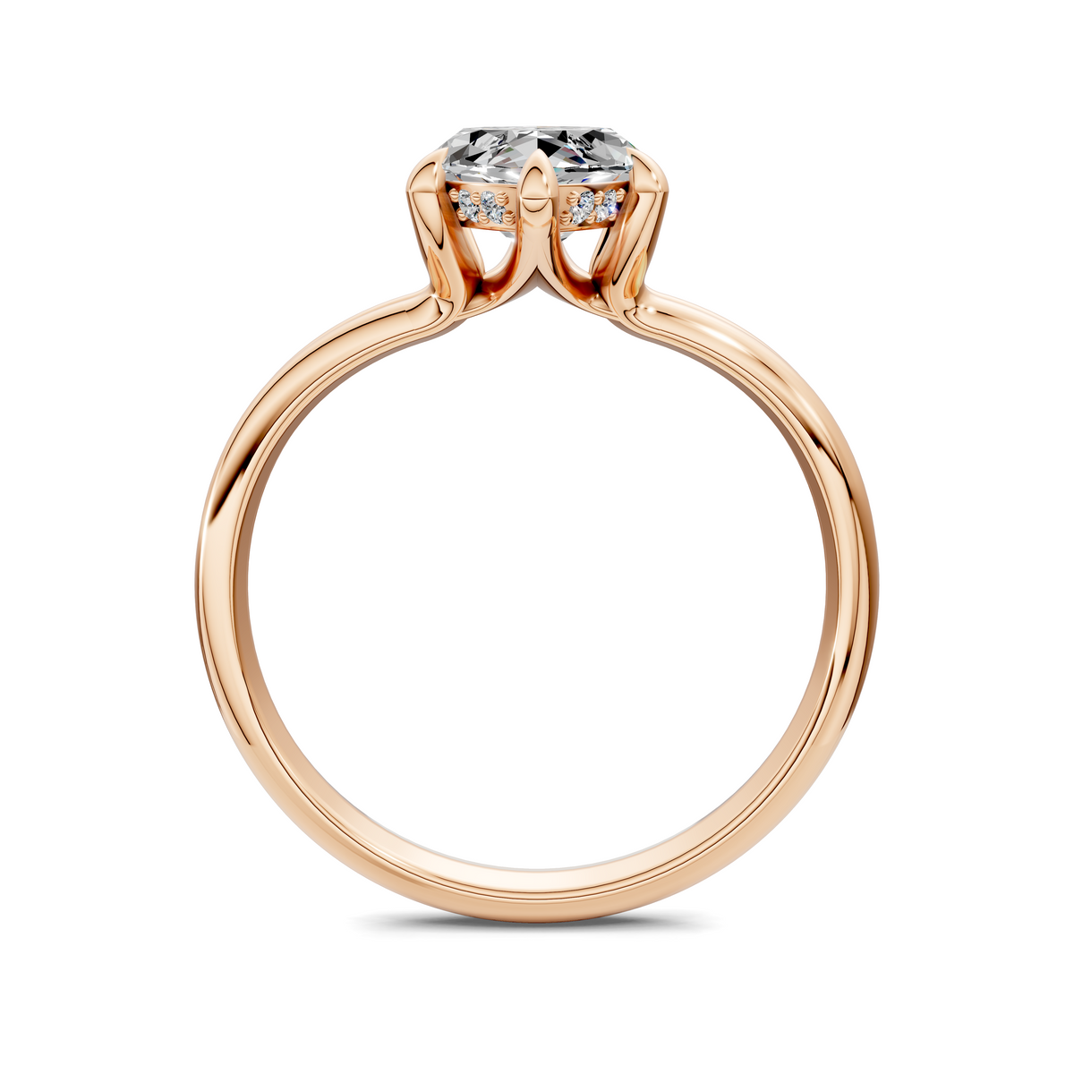 Rose gold floating split band ring with three round clear gemstones