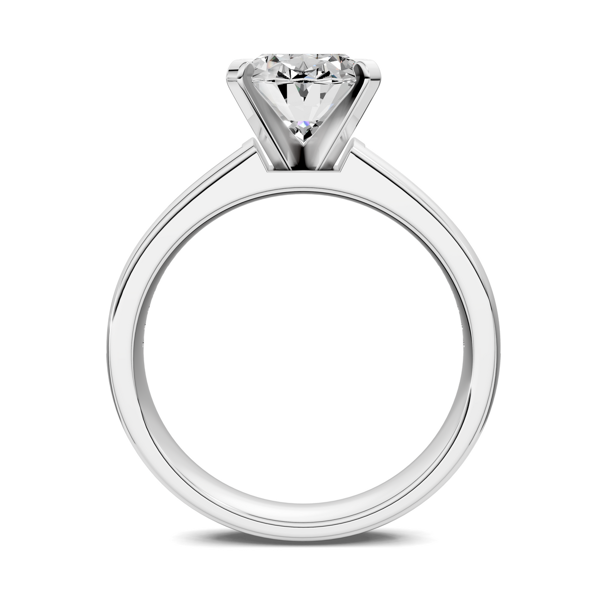 White gold diamond ring with round center stone in prong-set geometric bezel