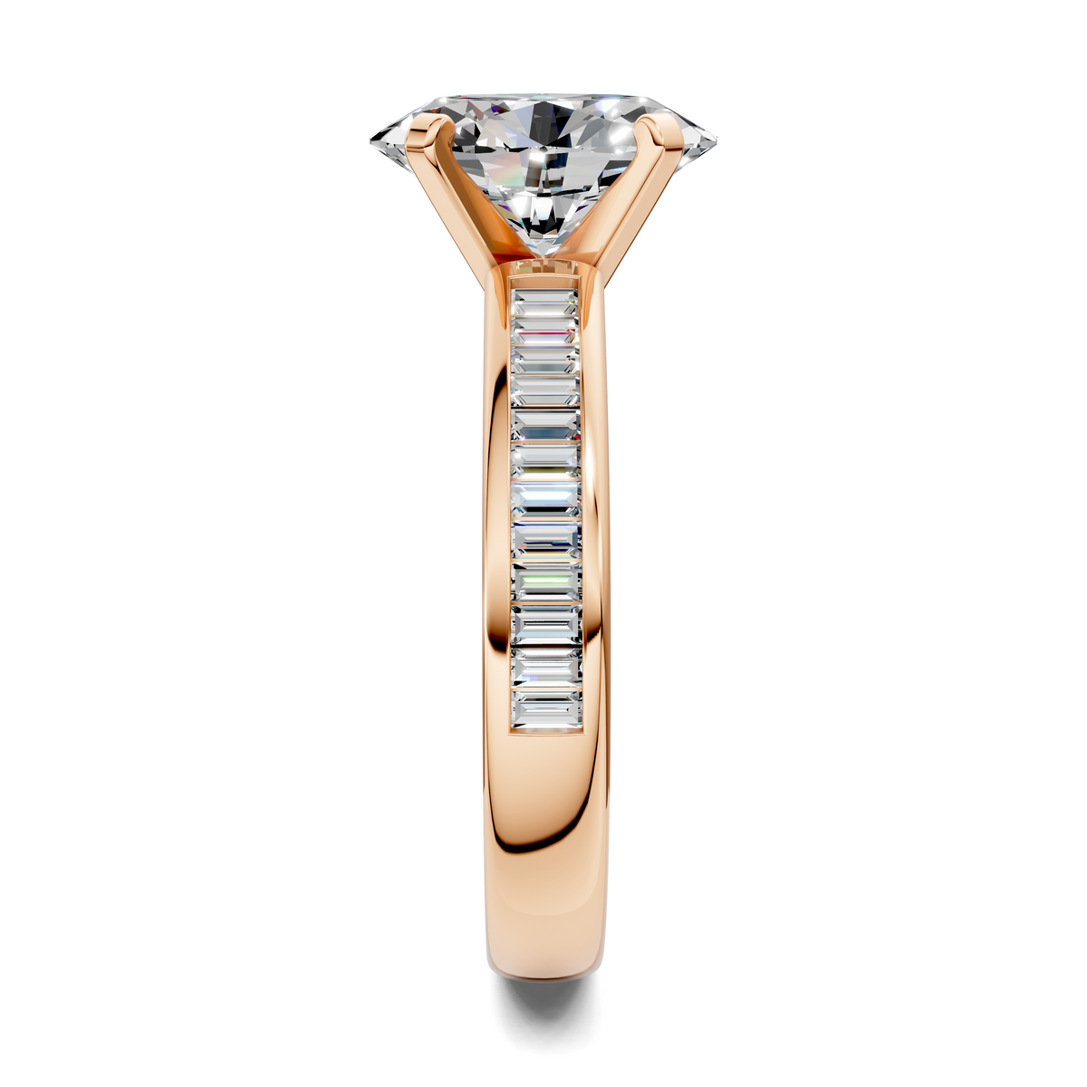 Opes baguette channel ring in rose gold with baguette-set band and center stone