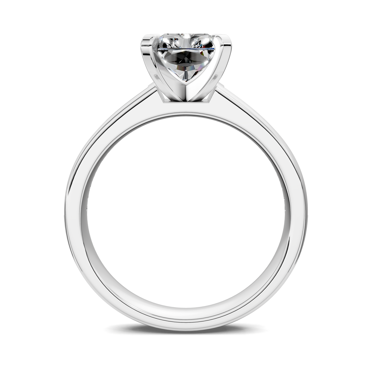 White gold ring with faceted square center stone and raised prong setting