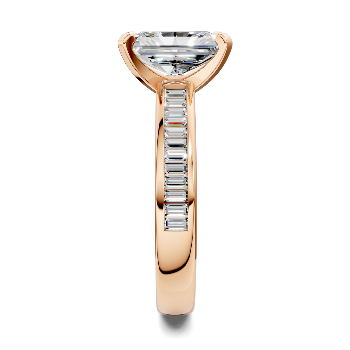 Opes baguette channel ring, rose gold with baguette channel and top baguette stone