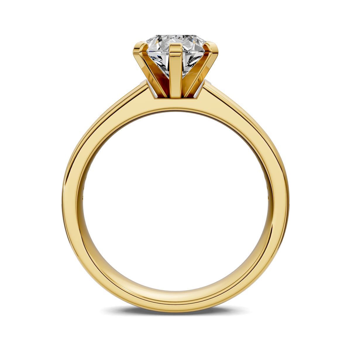 Yellow gold ring with round center diamond and smooth band underside