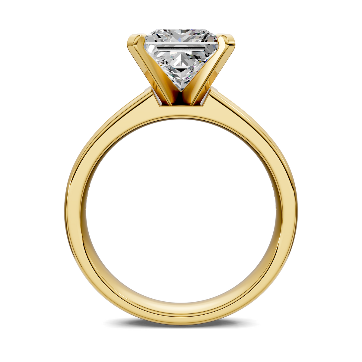 Yellow gold solitaire ring with square center stone and polished band