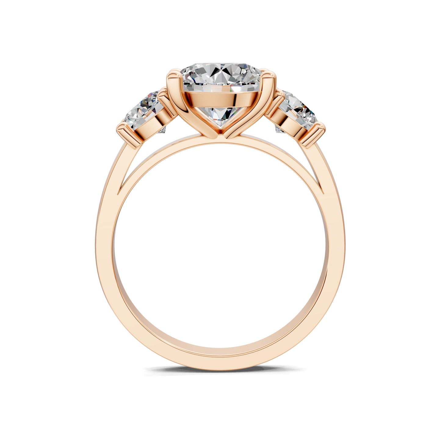 Amber Round Three Stone Engagement Ring - 2ct Center Lab Grown Diamond