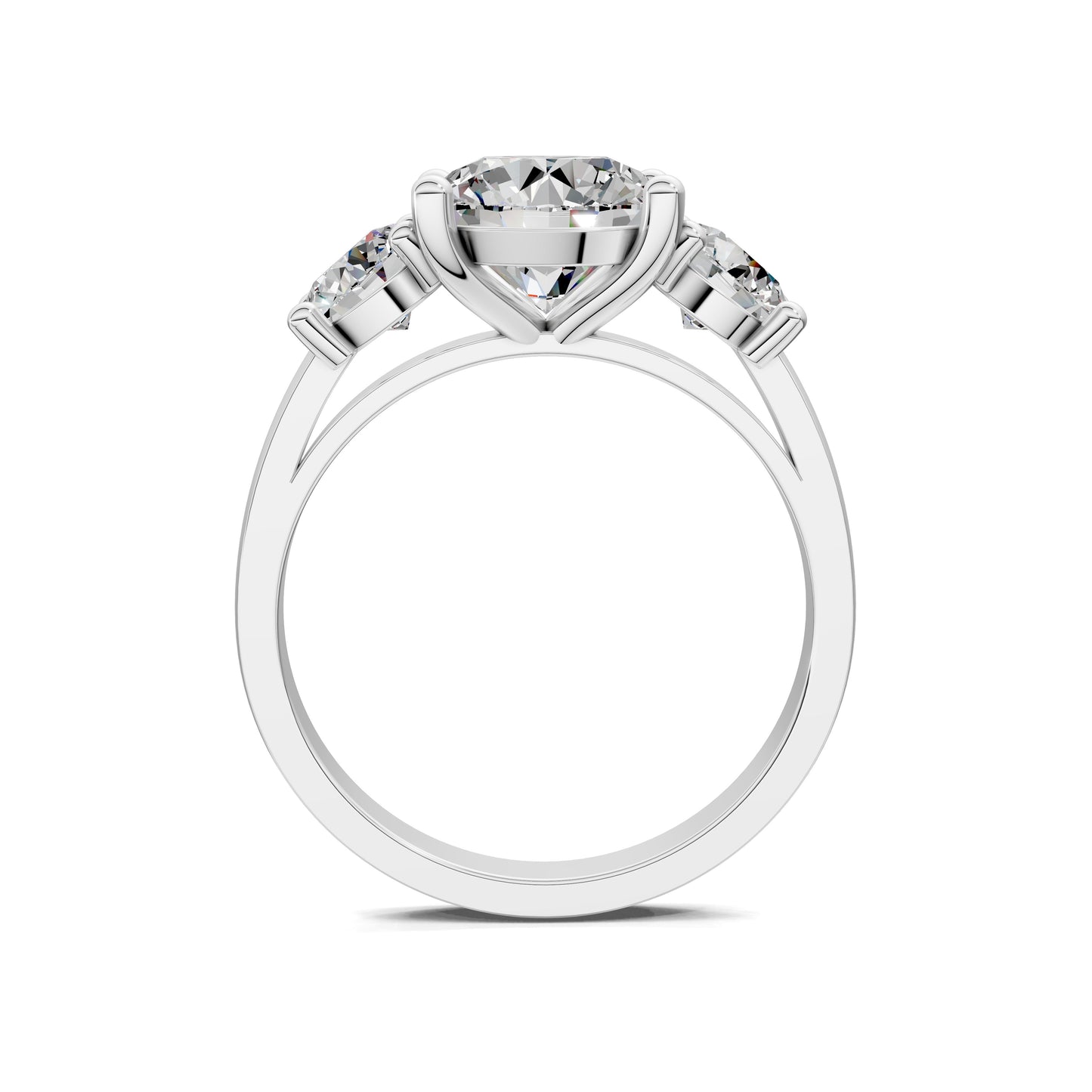 Amber Round Three Stone Engagement Ring - 2ct Center Lab Grown Diamond