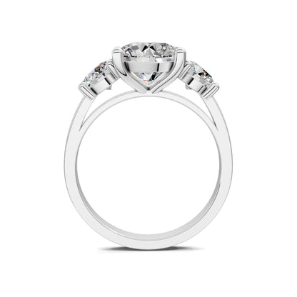 Amber Round Three Stone Engagement Ring - 2ct Center Lab Grown Diamond