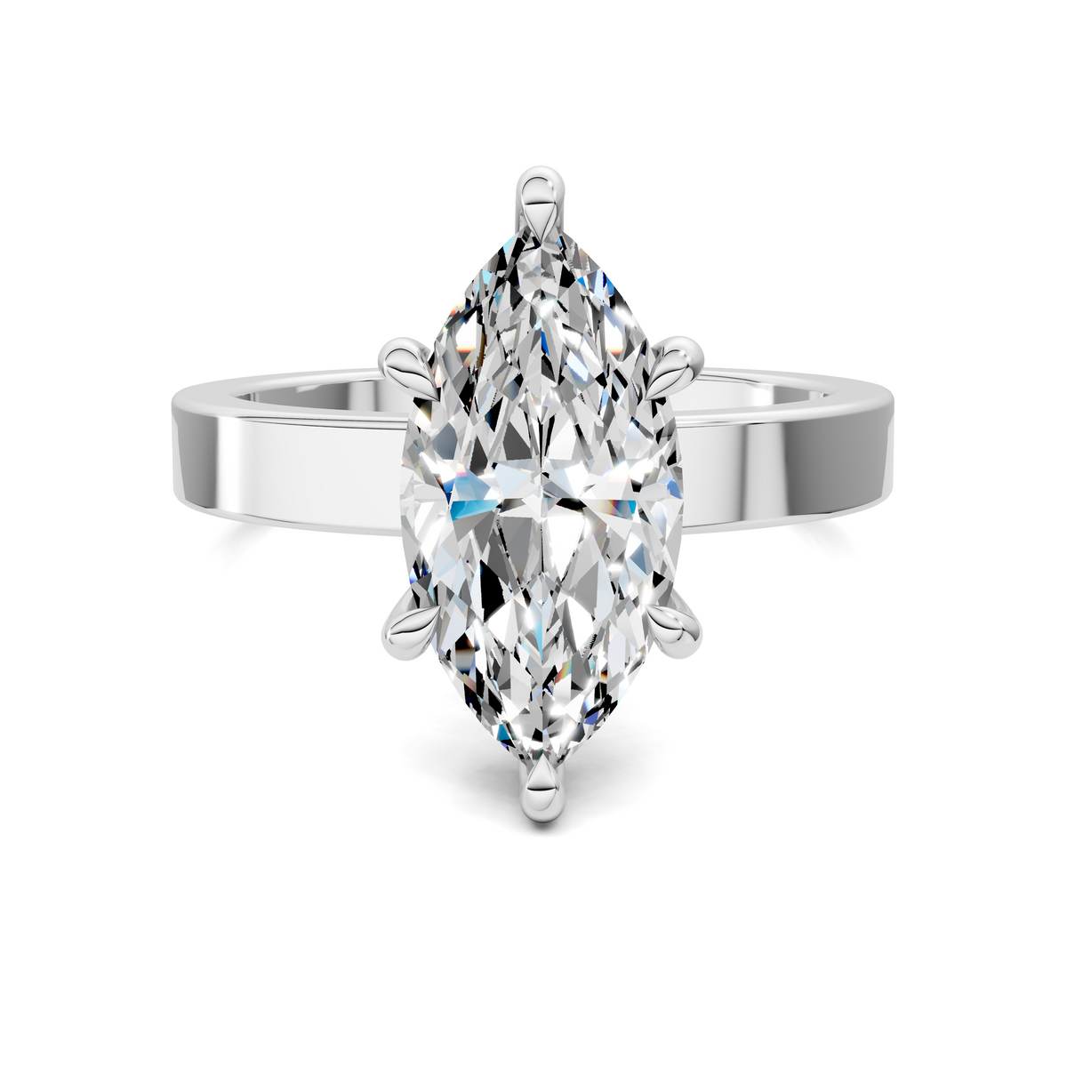 White gold solitaire ring with oval center stone and four-prong halo-like detail