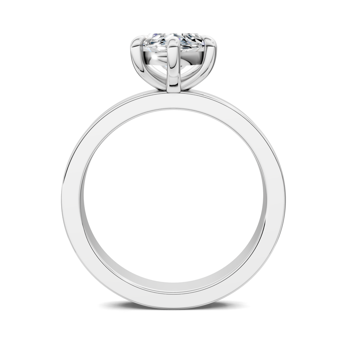 White gold solitaire ring featuring an oval center stone with sculpted prongs