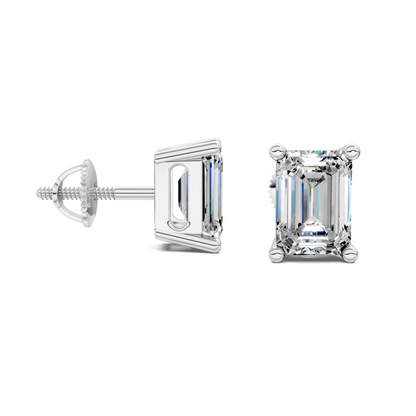 Emerald Cut Basket Studs