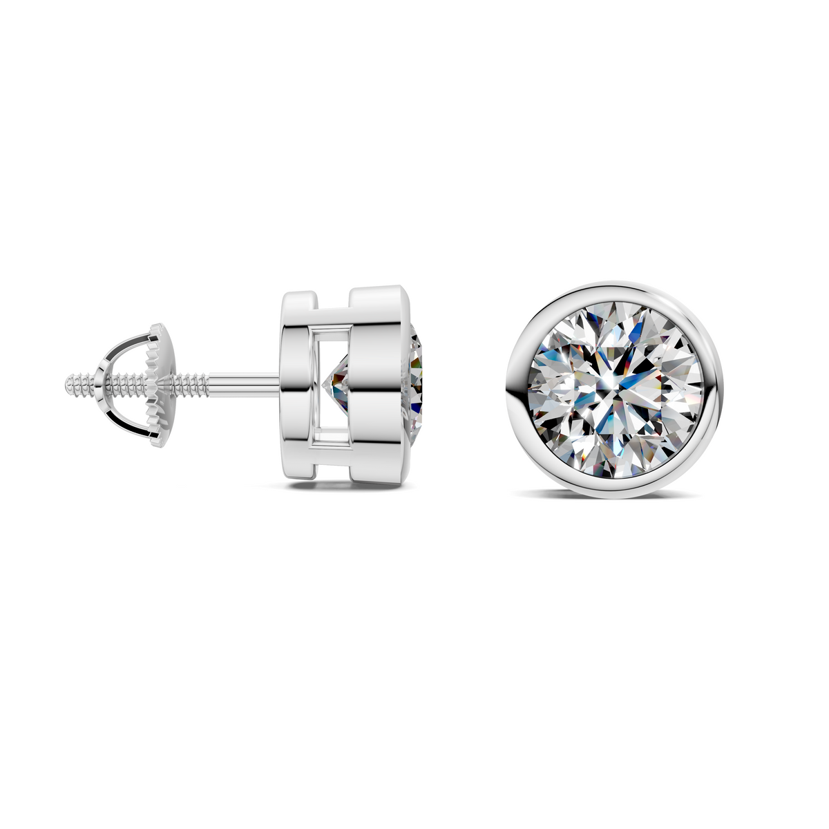 Round Cut Lab Diamond Bezel Stud Earrings
