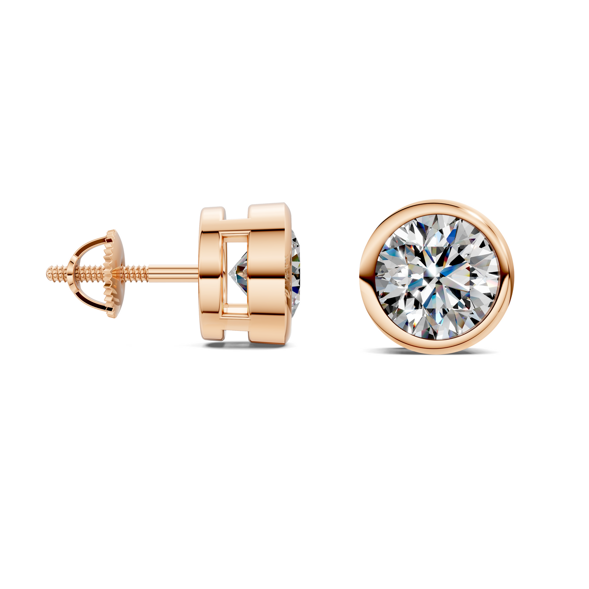 Round Cut Lab Diamond Bezel Stud Earrings