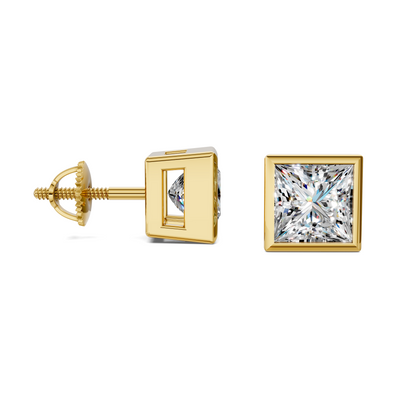 Princess Cut Lab Diamond Bezel Stud Earrings