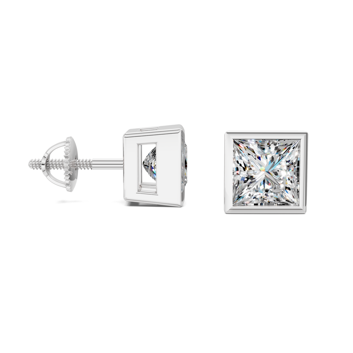 Princess Cut Lab Diamond Bezel Stud Earrings