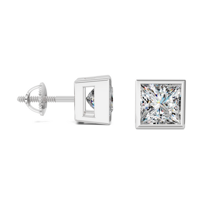 Princess Cut Lab Diamond Bezel Stud Earrings