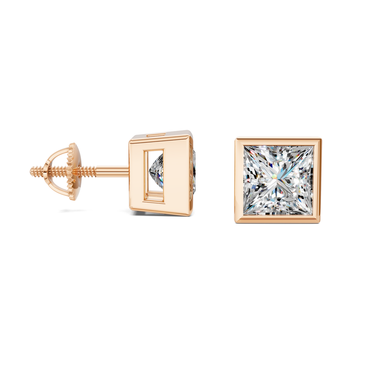 Princess Cut Lab Diamond Bezel Stud Earrings