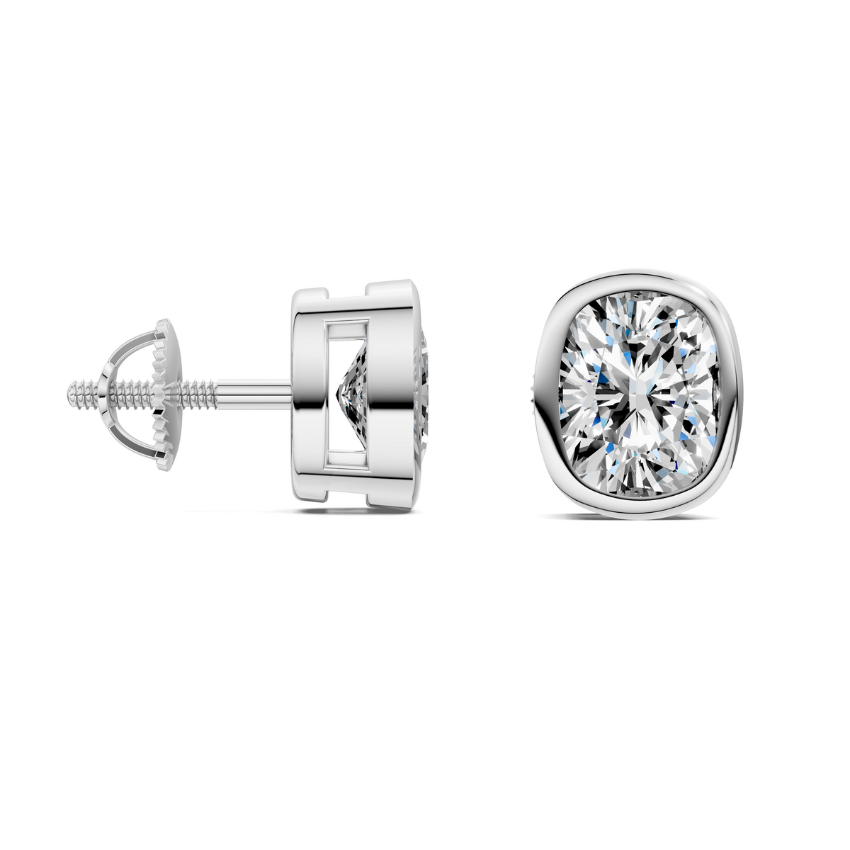 Cushion Cut Lab Diamond Bezel Stud Earrings