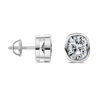 Cushion Cut Lab Diamond Bezel Stud Earrings