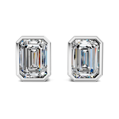 Emerald Cut Lab Diamond Bezel Stud Earrings