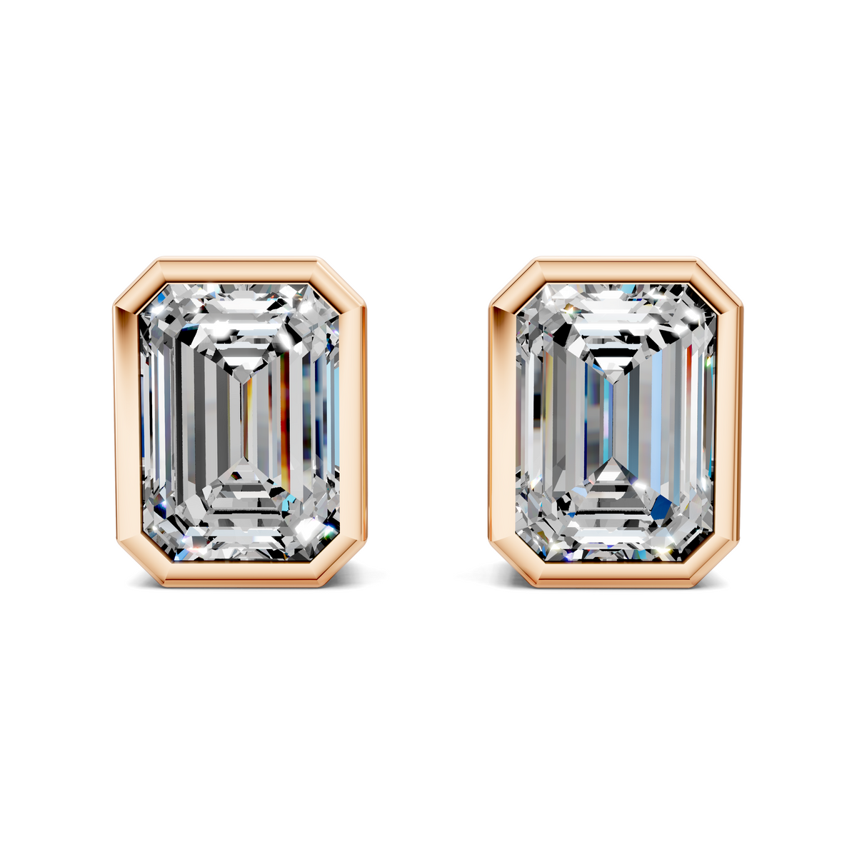 Emerald Cut Lab Diamond Bezel Stud Earrings