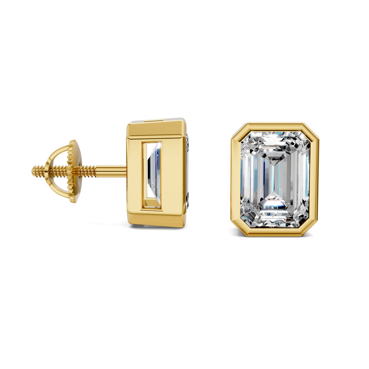 Emerald Cut Lab Diamond Bezel Stud Earrings