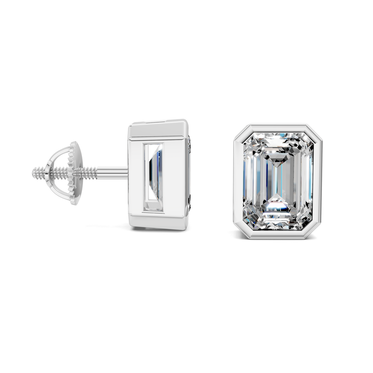 Emerald Cut Lab Diamond Bezel Stud Earrings