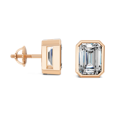 Emerald Cut Lab Diamond Bezel Stud Earrings