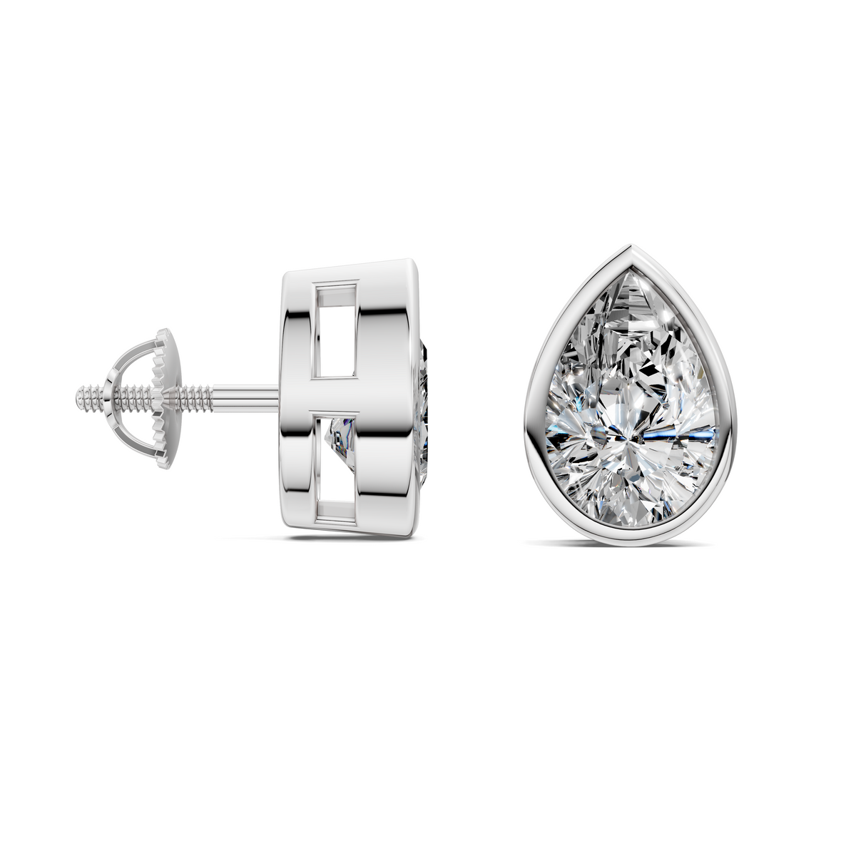 Pear Cut Lab Diamond Bezel Stud Earrings